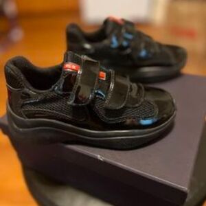Prada Kids Black Sneakers with Red Accents